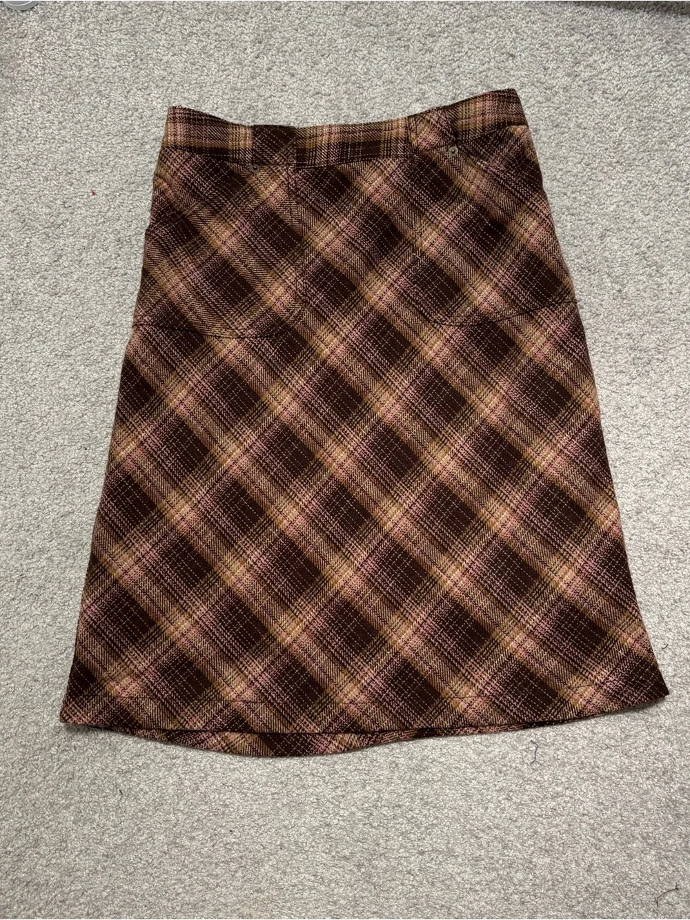 Brown Plaid A-Line Skirt with Pockets